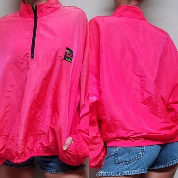 VINTAGE Surf Style Hot Pink Iridescent Windbreaker - Picture 1 of 16